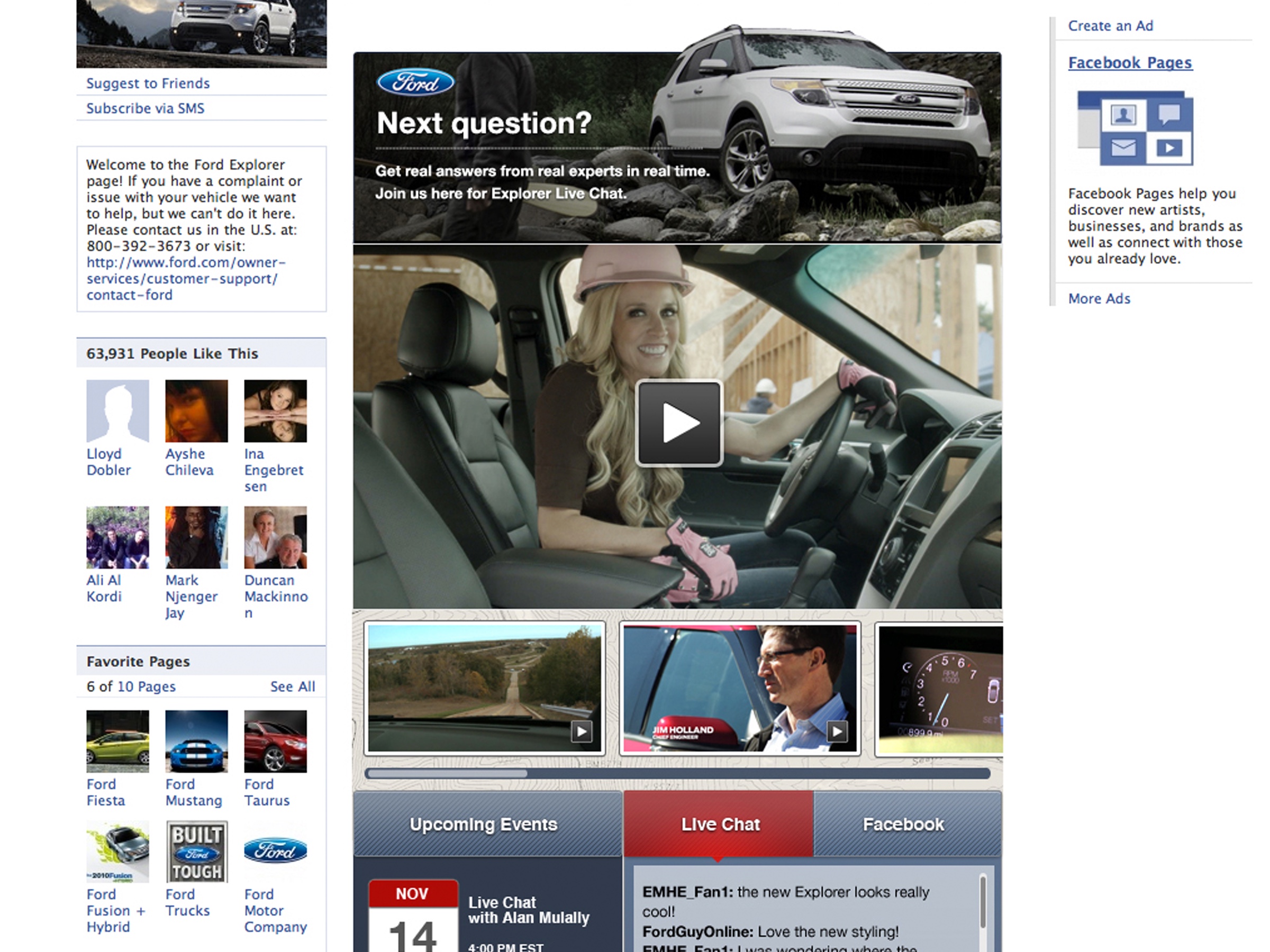 Explorer Live Facebook page featuring real-time expert answers, video, chat, and community activity