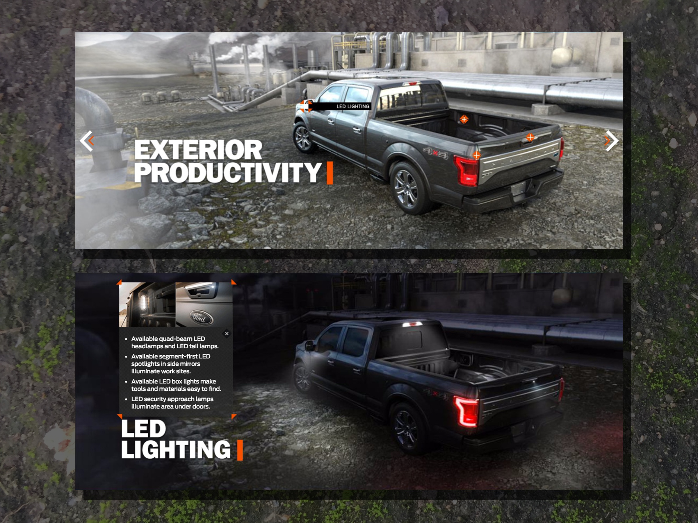 F-150 exterior productivity and LED lighting interactive feature screens