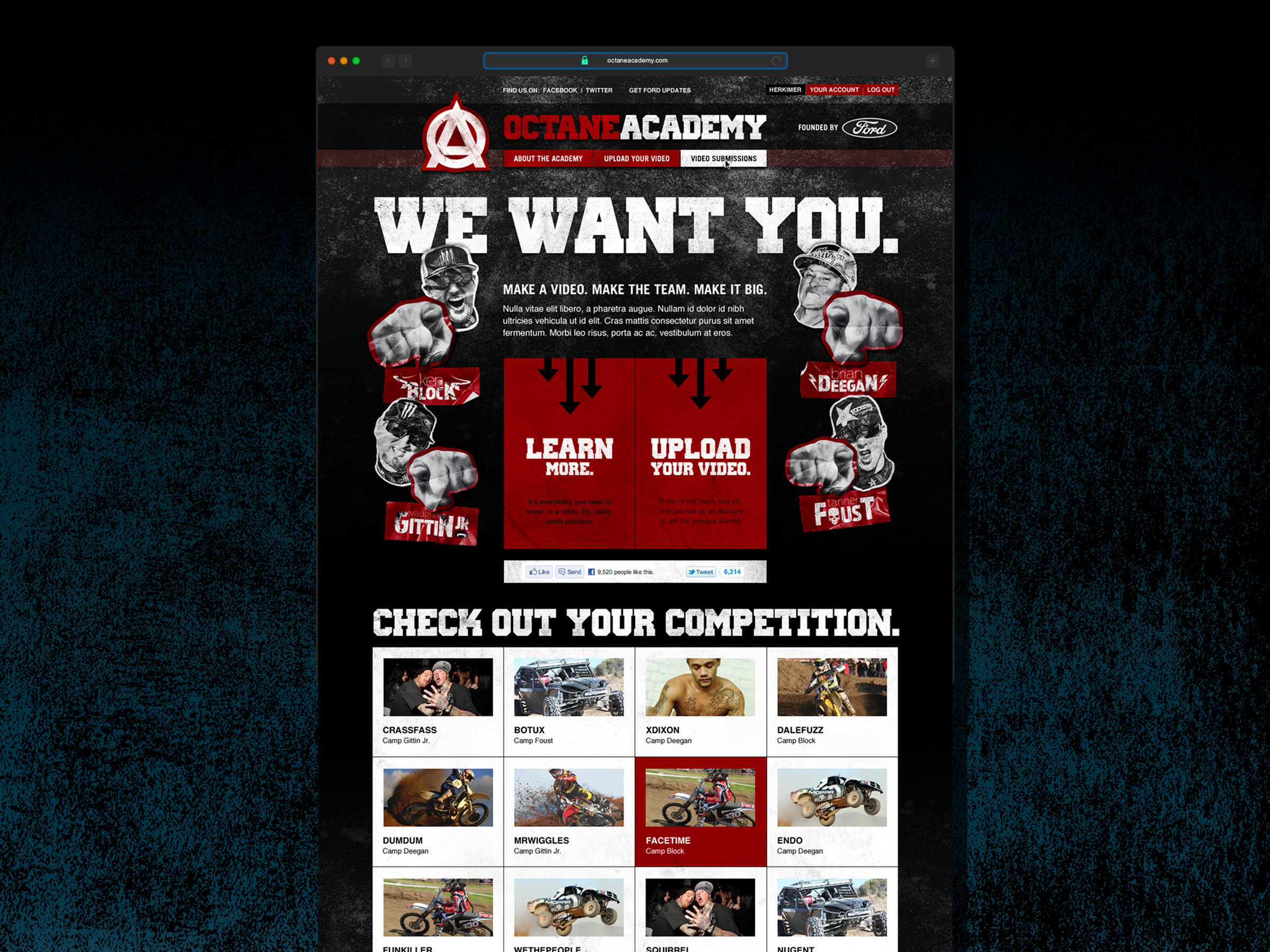 Octane Academy video submission website inviting competitors to join a team