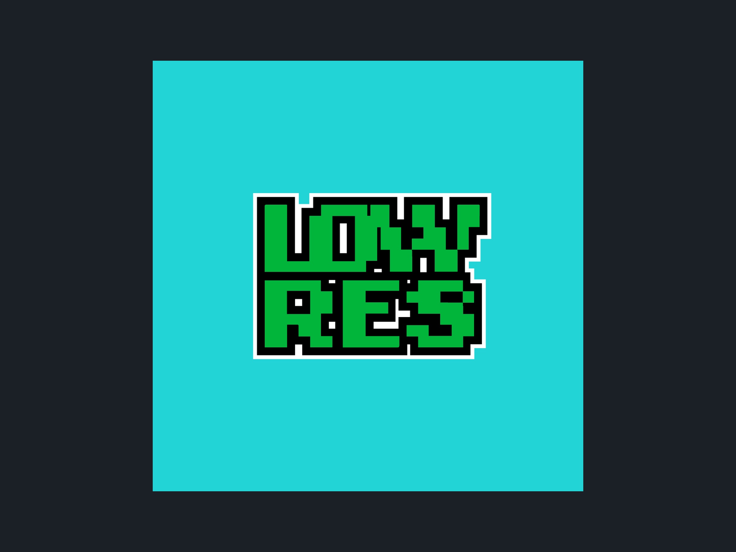 Low Res pixel logo on a bright cyan field